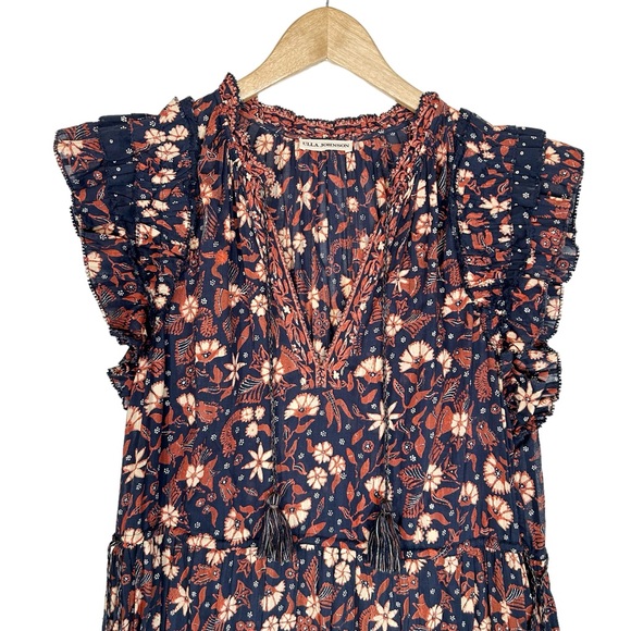 ULLA JOHNSON Linnea Ruffled Cotton Floral Midi Dress in Midnight SOLD - Picture 4 of 7
